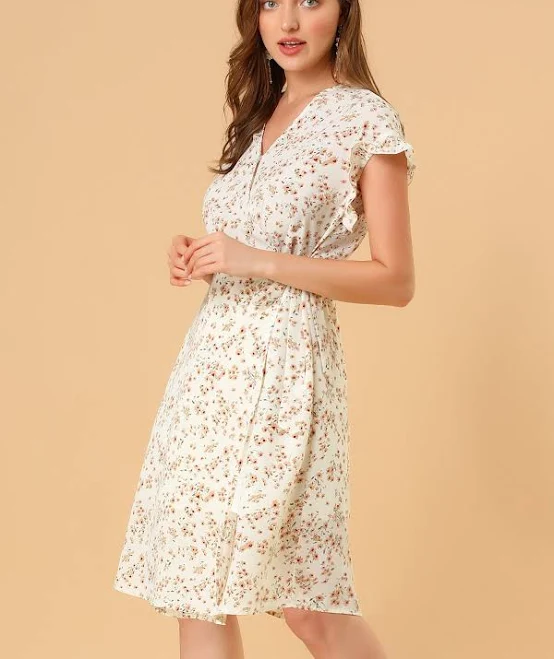 dress Allegra K Women's Boho Flutter Sleeve V-Neck Belted A-Line Allegra K $44.99