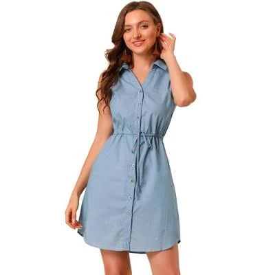 dress Allegra K Women's Collar Button Down Tie Waist Mini Chambray Shirt Dress Target $39.99