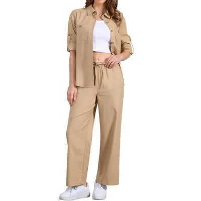 matching set Allegra K Women's Linen Button Down Shirt and Drawstring Pants Set Target $56.99