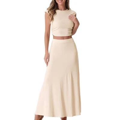 matching set Allegra K Women's Ribbed Knit Cropped Top and Elastic Waist Midi Skirt Target $25.99