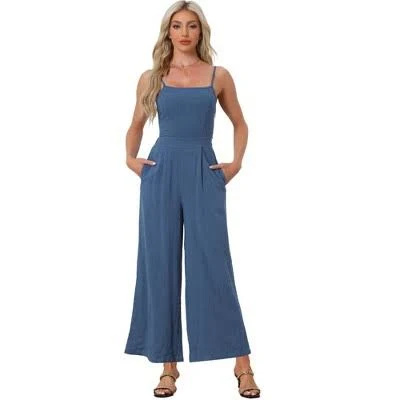 romper Allegra K Women's Spaghetti Strap Backless Wide Legs Linen Sleeveless Jumpsuit Romper Target $56.99