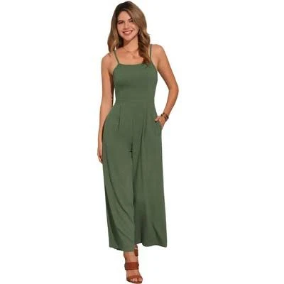 jumpsuit Allegra K Women's Spaghetti Strap Backless Wide Legs Linen Sleeveless Jumpsuit Romper Target $56.99