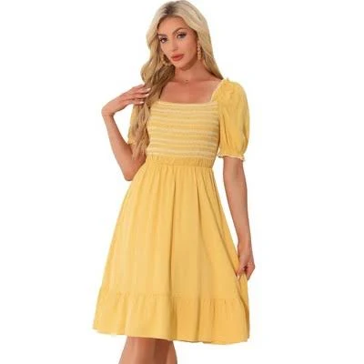 dress Allegra K Women's Square Neck Puff Short Sleeve Ruffle Smocked Dress Target $53.99