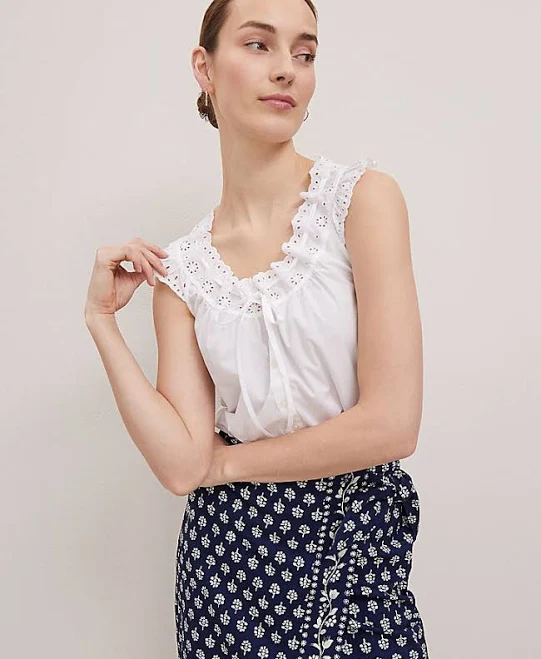 top Ann Taylor Women's Weekend Collection Eyelet Tie Neck Top Ann Taylor $35.93