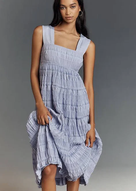 dress Anthropologie Helena Square-Neck Smocked Tiered Midi Dress Anthropologie $178