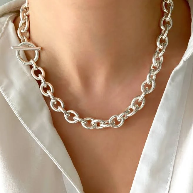 accessory Antique Silver Chunky Chain Curb Necklace Etsy - Seller $100.33