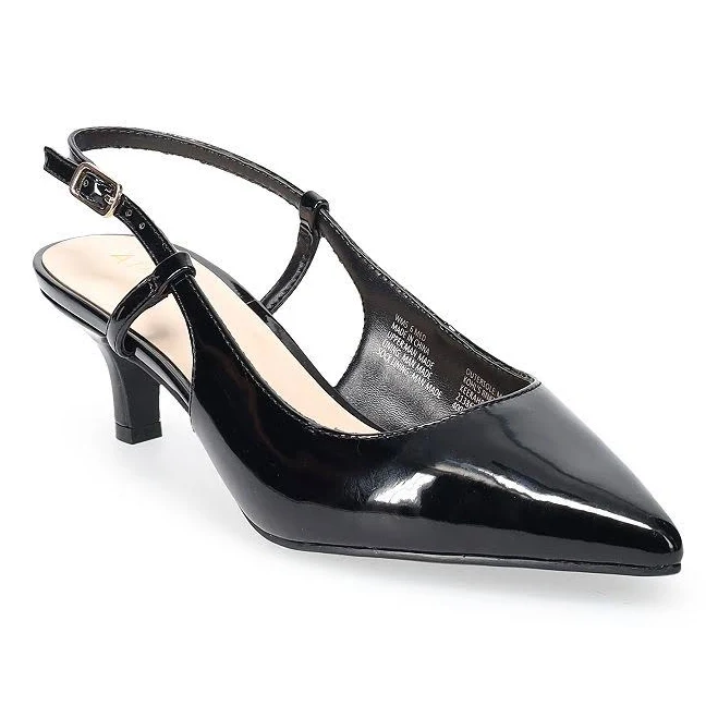 shoes Apt. 9 Keerah Women's Slingback Kitten Heels, Size: 9.5, Black Patent Kohl's $29.99