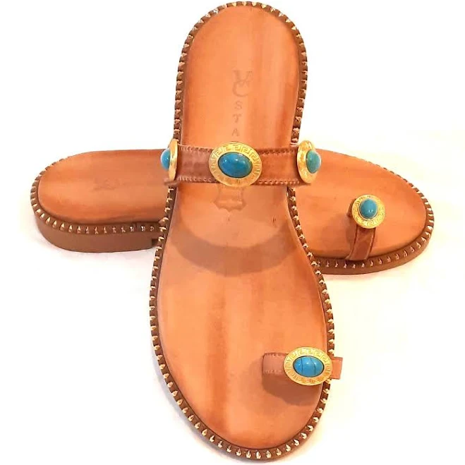 shoes Athena Handmade Natural Leather Sandals with Turquoise and Gold Embellishments Etsy - Seller $133.42
