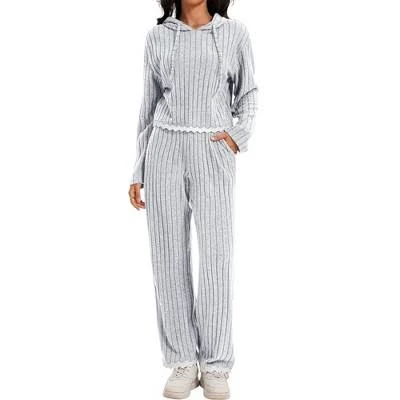 matching set ATHLECHIC Women's Outfits Ribbed Sweater Hoodie Wide Leg Pants Tracksuit Casual Lounge 2 Pieces Set Target $45.99