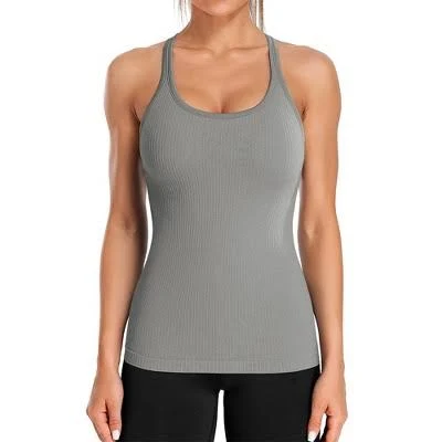 top Attraco Women's Ribbed Racerback Tank Tops with Built-in Bra Target $30.84