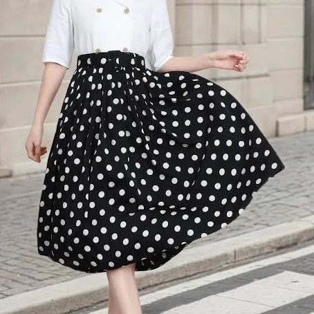 skirt Audrey Hepburn High-Waisted Polka Dot Satin Midi Skirt Etsy - xiaolizi $80.1