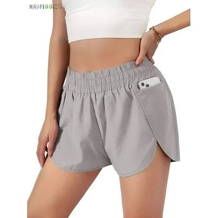 shorts Badpiggies Women's Quick-Dry Elastic High Waisted Running Shorts with Zipper Pocket Walmart - BAD PIGGIES & CO $8.99