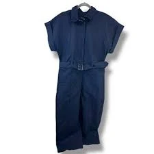 jumpsuit Banana Republic Navy Blue Short Sleeve Utility Jumpsuit Belted Wide Leg Size L eBay $99