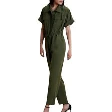 jumpsuit Banana Republic Olive Green Utility Jumpsuit Short Sleeve Drawstring Waist M eBay $65