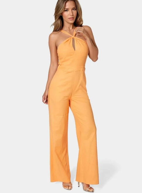 jumpsuit Bebe Women's Linen Front Knot Palazzo Leg Jumpsuit bebe $95.99
