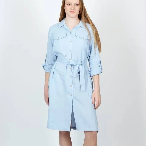 dress Below The Knee Linen Midi Shirt Dress with Waist Tie Belt and Side Pockets Etsy - Seller $106.25