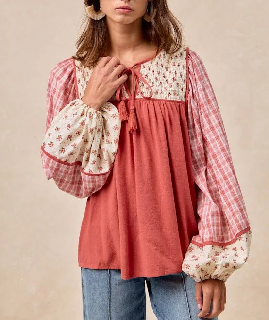 top BiBi Mix N Match Peasant Top in Dark Coral M June Adel $57.99