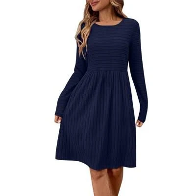 dress BLUEMING Women's Ribbed Long Sleeve Midi Dress with A-Line Silhouette Flowy Casual Knit Crew Neck Knee Length Dress Target $28.66