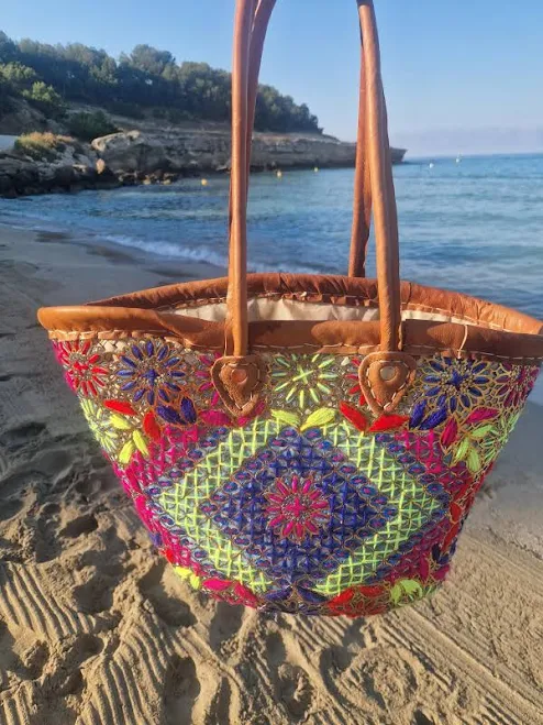 bag Boho Chic Embroidered Straw Tote Bag with Leather Handles Etsy - Seller $60.23