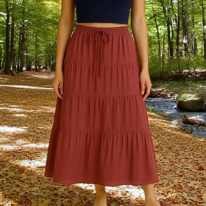 skirt Boho Floral Tiered Cotton Blend Maxi Skirt with Drawstring Waist Etsy - Seller $31.48