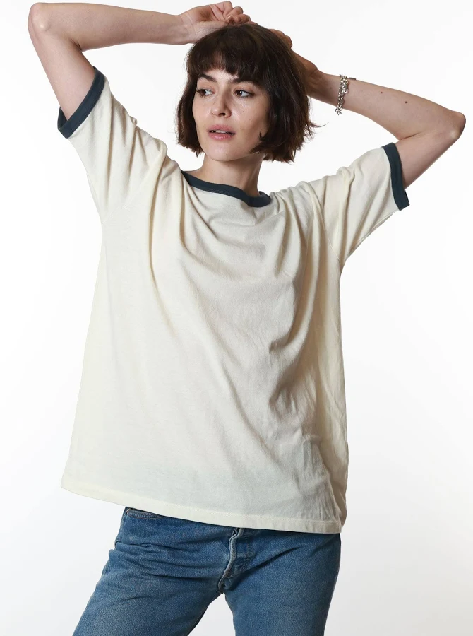 top Bone & Navy Slouchy Ringer Tee Girl Dangerous $48