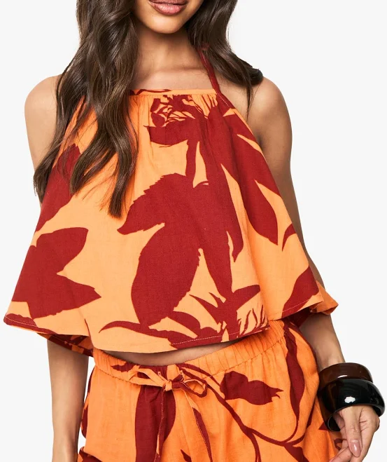 crop top Boohoo Women's Abstract Floral Halterneck Crop Top boohoo USA $16.8