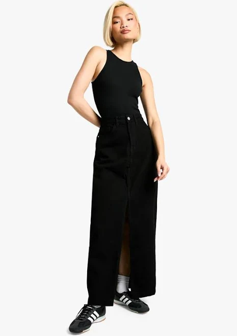 skirt Boohoo Women's Basic Split Front Denim Maxi Skirt boohoo USA $21.2