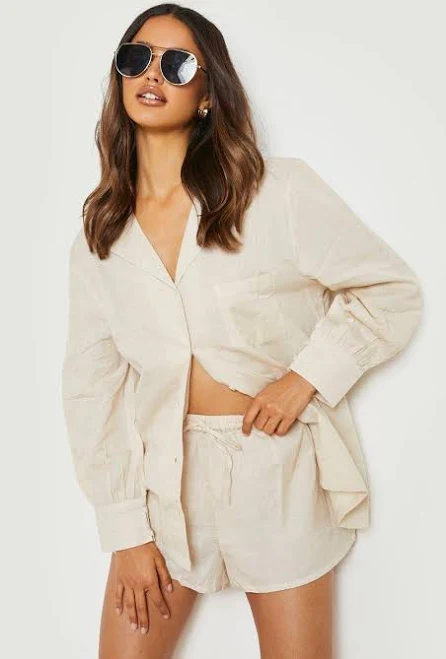 matching set Boohoo Women's Relaxed Fit Linen Boyfriend Shirt & Shorts boohoo USA $28