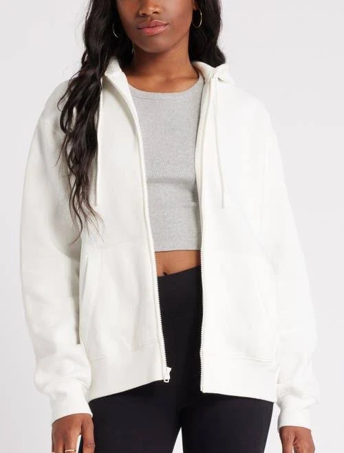 outerwear BP. Oversize Zip Fleece Hoodie in Ivory at Nordstrom, Size Medium Nordstrom $49.5