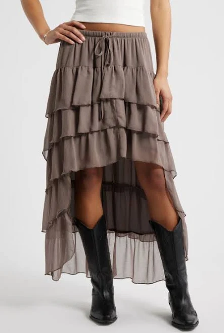 skirt BP. Tiered High-Low Maxi Skirt in Brown Quartz at Nordstrom, Size Xx-Small Nordstrom $41.65