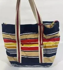 bag Brighton Canvas Tote Bag Striped Beach Pool Red Navy Yellow Packable 14”x 17”x8” eBay $27.56
