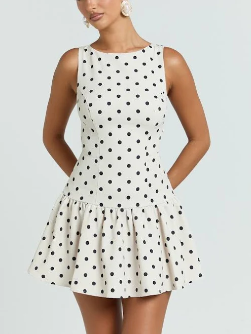 polka dots outfits Brooke Mini Boat Neck Drop Waist Polka Dot Dress Showpo $89.95