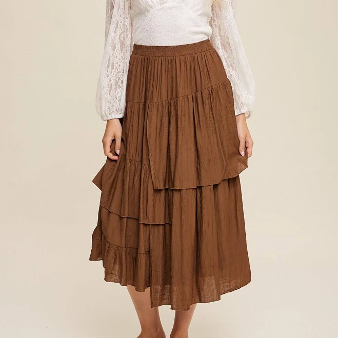 skirt Brown High Waist Asymmetrical Layered Maxi Skirt PinkBlush Maternity $26