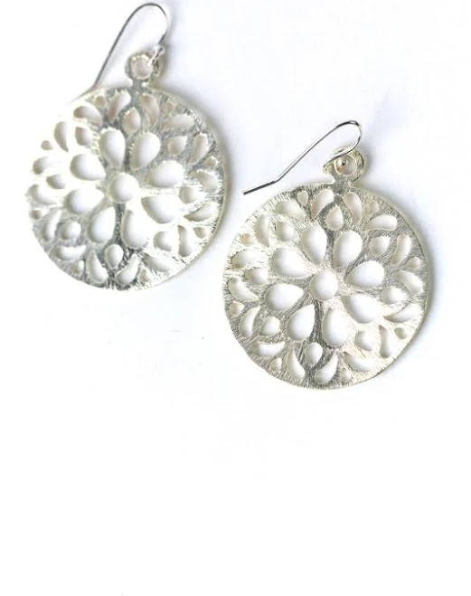 accessory Brushed Silver Floral Geometric Statement Earrings Anne Vaughan Designs $26