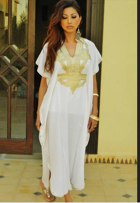 dress Caftan Kaftan Maxi Dress Marrakech White Gold Embroidery Etsy - MaisonMarrakech $59.39