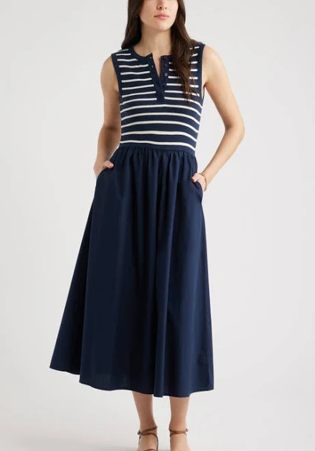 dress Caslon Sleeveless Mixed Media Midi Dress Nordstrom $79.5