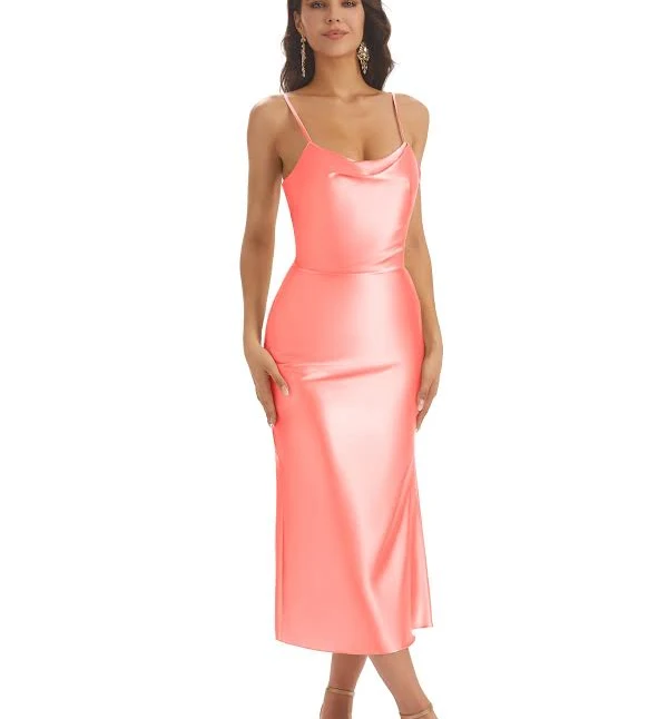 dress Chicsew Satin Spaghetti Strap Tea-Length Bridesmaid Dress chicsew $109.99