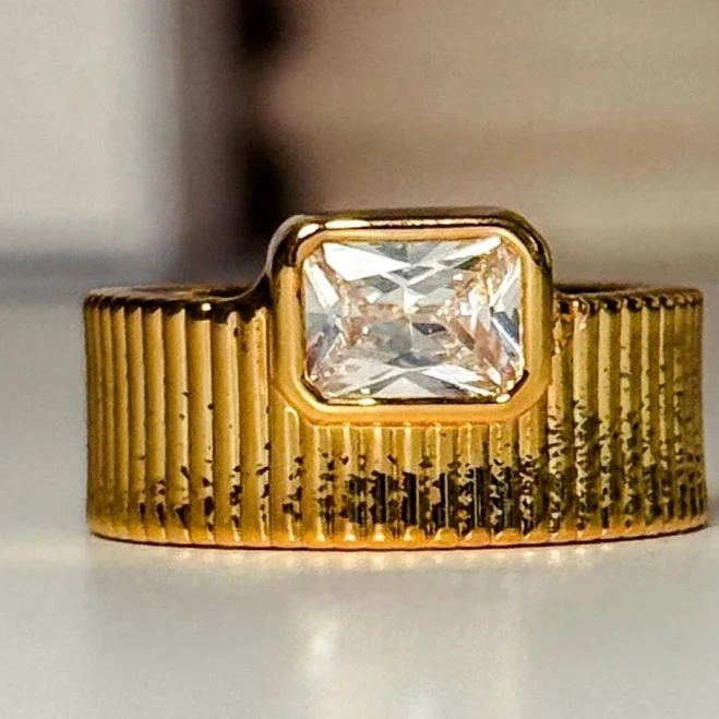 accessory Chunky Gold Textured Ribbed Statement Ring Etsy - Seller $37.12