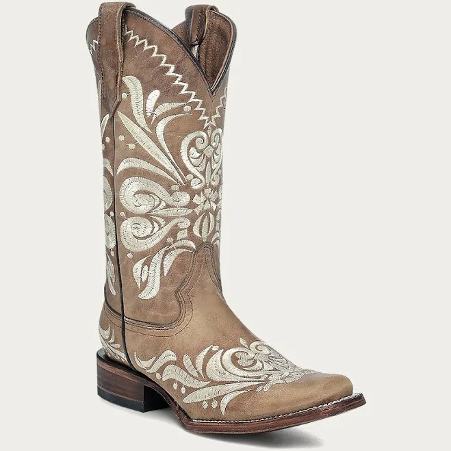 shoes Circle G Women's Tan Embroided Square Toe Boots corralboots.com $169