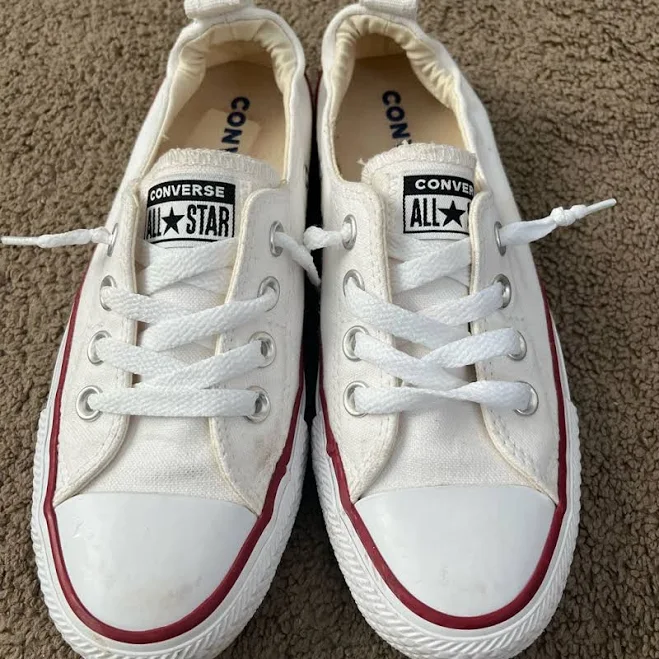 shoes Converse Shoes | White Canvas Low-Top Sneakers With Red Stripe | Color: White | Size: 6 | Kadoshwomann's Closet Poshmark $15