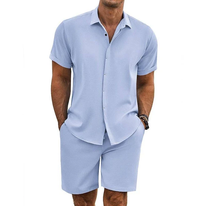 two piece set COOFANDY Men' Summer Beach Outfits 2 Piece Short Sleeve Shirts and Shorts Vacation Linen Sets, Men's, Size: XXL, Light Blue Kohl's $44.49
