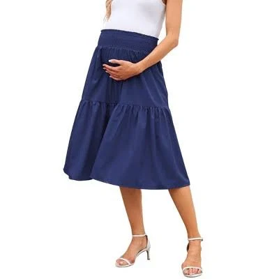 skirt Coolmee Women's High Elastic Waist Maternity Floral Pleated Midi Skirt with Target $33.99