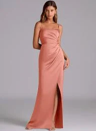 dress Coral A-Line Pleated Stretch Satin Dress Azazie.com $29