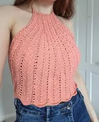 crop top Coral Crochet Halter Neck Tie Top Etsy $39.37