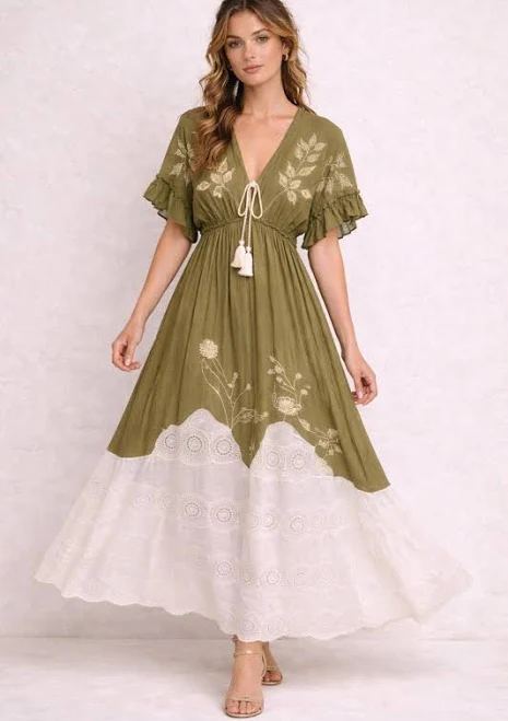 dress Cottagecore Embroidered Flowy A-Line Maxi Dress Etsy - Seller $75