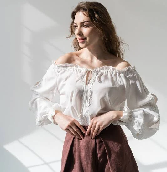 top Cottagecore Lace Peasant Blouse with Puff Sleeves Etsy - EtnoSoul $98.6