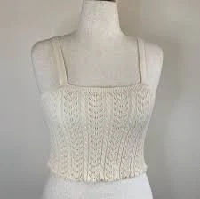 top Cotton cropped crochet knit tank. Cream. Ladies large. eBay $10