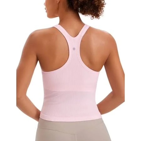 hiking outfits CRZ YOGA Women's Seamless Racerback Built in Bra Ribbed Tank Walmart - CRZ YOGA $28