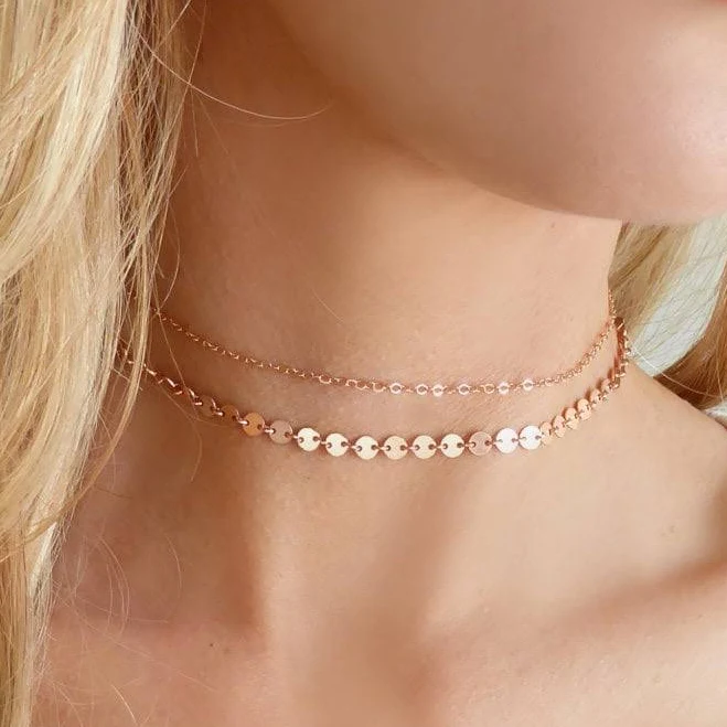 accessory Dainty Double Strand Rose Gold Necklace Set Etsy - GlassPalaceArts $77.17