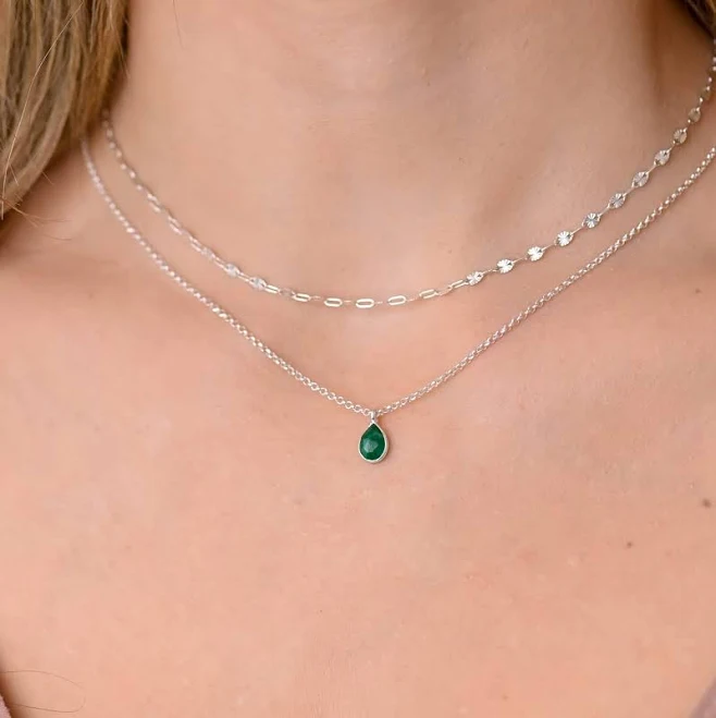 accessory Dainty Layered Silver Green Stone Necklace Etsy - DaintyJools $57.88